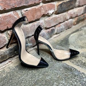 Black Crocodile See Through Heels